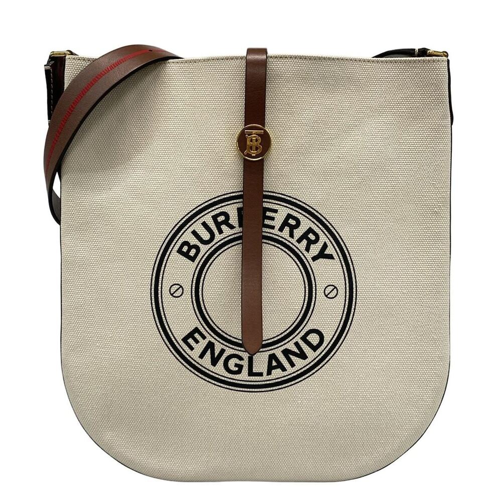 BURBERRY Shoulder Bag Ivory White Dark Brown Multi Leather